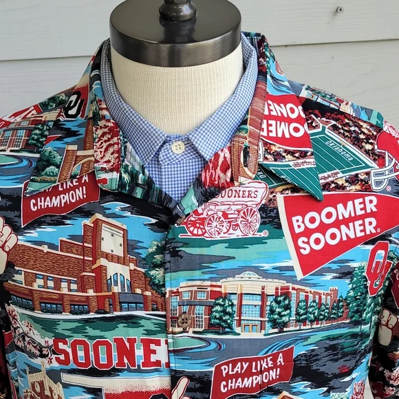 OU OKLAHOMA SOONERS Football‎ Reyn Spooner Rayon Large Hawaiian Shirt VTG RARE